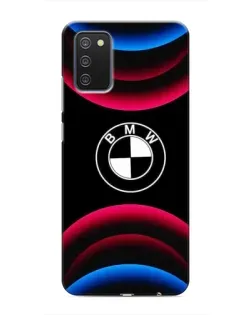 Чехол для Samsung Galaxy A02s с картинкой «Логотип BMW и неоновые дуги»