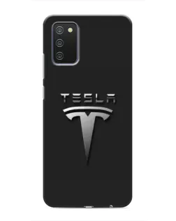 Чехол для Samsung Galaxy A02s с картинкой «Стальной логотип Tesla»