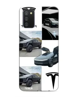 Чехол для Samsung Galaxy A02s с картинкой «Коллаж Cybertruck Tesla»