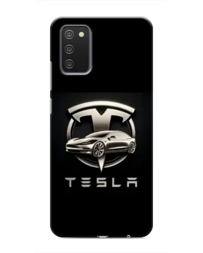 Чехол для Samsung Galaxy A02s с картинкой «Tesla — серебристое авто»