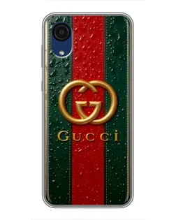 Чехол для Samsung Galaxy A03 Core с картинкой «Gucci — фирменная полоса и золото»
