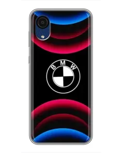Чехол для Samsung Galaxy A03 Core с картинкой «Логотип BMW и неоновые дуги»