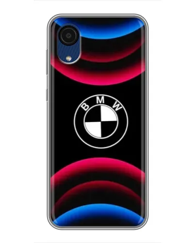 Чехол для Samsung Galaxy A03 Core с картинкой «Логотип BMW и неоновые дуги»