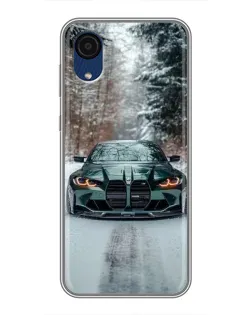 Чехол для Samsung Galaxy A03 Core с картинкой «BMW в зимнем лесу»