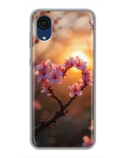 Чехол для Samsung Galaxy A03 Core с картинкой «Розовый цвет сердце на фоне заката»