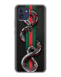 Чехол для Samsung Galaxy A03 (A035) с картинкой «Gucci — змея на полосе»