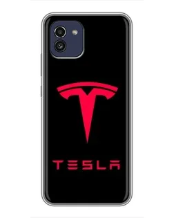 Чехол для Samsung Galaxy A03 (A035) с картинкой «Tesla Red Logo»