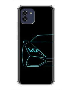 Чохол для Samsung Galaxy A03 (A035) з картинкою «Блакитний силует Lamborghini»
