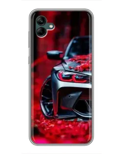 Чехол для Samsung Galaxy A04 с картинкой «Спортивная BMW и цветы»