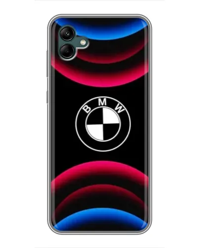Чехол для Samsung Galaxy A04 с картинкой «Логотип BMW и неоновые дуги»