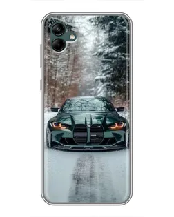 Чехол для Samsung Galaxy A04 с картинкой «BMW в зимнем лесу»