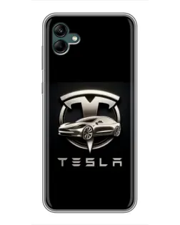 Чохол для Samsung Galaxy A04 з картинкою «Tesla — срібне авто»