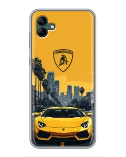 Чехол для Samsung Galaxy A04 с картинкой «Желтый Lamborghini город»