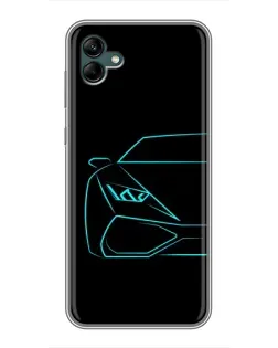Чехол для Samsung Galaxy A04 с картинкой «Голубой силуэт Lamborghini»