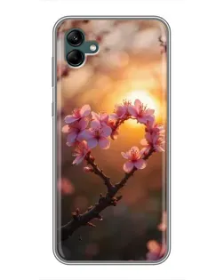 Чохол для Samsung Galaxy A04 з картинкою «Рожевий цвіт  сердечко на тлі заходу»