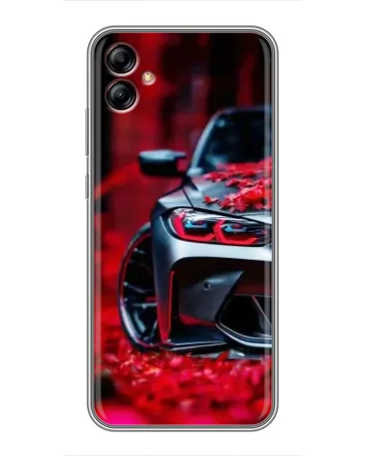 Чехол для Samsung Galaxy A04e (A042) с картинкой «Спортивная BMW и цветы»