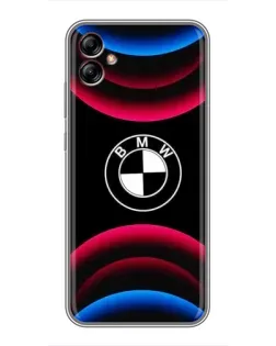 Чехол для Samsung Galaxy A04e (A042) с картинкой «Логотип BMW и неоновые дуги»