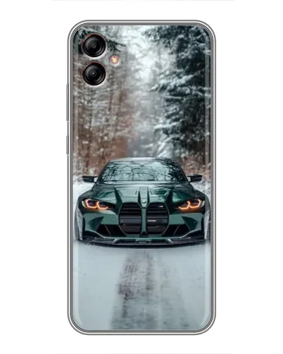 Чехол для Samsung Galaxy A04e (A042) с картинкой «BMW в зимнем лесу»