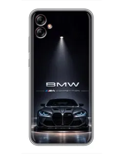 Чехол для Samsung Galaxy A04e (A042) с картинкой «BMW сквозь ночной город»