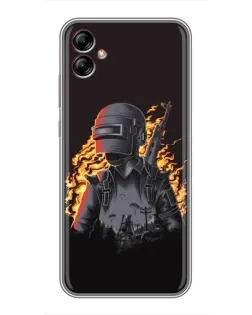 Чехол для Samsung Galaxy A04e (A042) с картинкой «PUBG — огненный силуэт»