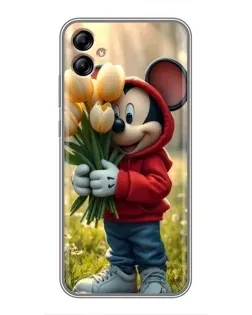 Чехол для Samsung Galaxy A04e (A042) с картинкой «Микки с тюльпанами»