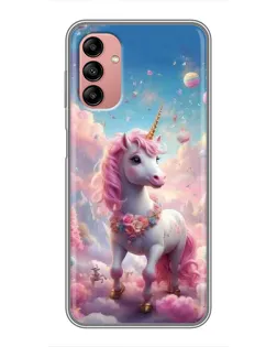 Чехол для Samsung Galaxy A04s с картинкой «Единорог среди облаков»