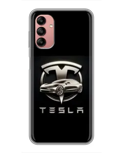 Чохол для Samsung Galaxy A04s з картинкою «Tesla — срібне авто»