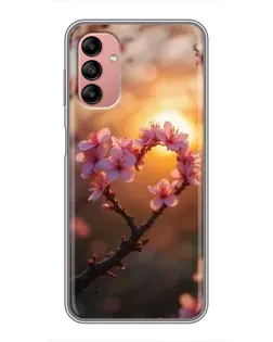 Чохол для Samsung Galaxy A04s з картинкою «Рожевий цвіт  сердечко на тлі заходу»