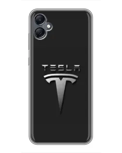 Чехол для Samsung Galaxy A05 с картинкой «Стальной логотип Tesla»