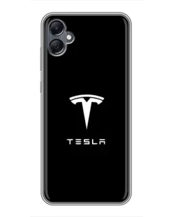 Чехол для Samsung Galaxy A05 с картинкой «Tesla White Logo»