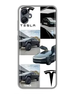 Чехол для Samsung Galaxy A05 с картинкой «Коллаж Cybertruck Tesla»
