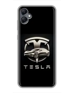 Чехол для Samsung Galaxy A05 с картинкой «Tesla — серебристое авто»