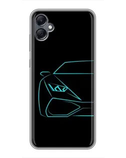 Чехол для Samsung Galaxy A05 с картинкой «Голубой силуэт Lamborghini»