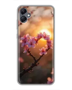 Чехол для Samsung Galaxy A05 с картинкой «Розовый цвет сердце на фоне заката»