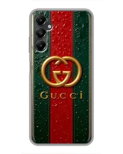 Чехол для Samsung Galaxy A05s с картинкой «Gucci — фирменная полоса и золото»