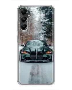 Чехол для Samsung Galaxy A05s с картинкой «BMW в зимнем лесу»