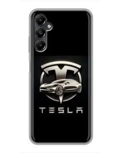 Чехол для Samsung Galaxy A05s с картинкой «Tesla — серебристое авто»
