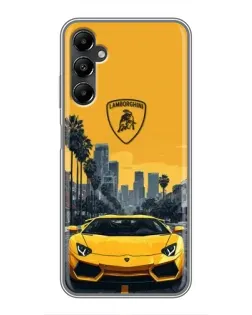 Чехол для Samsung Galaxy A05s с картинкой «Желтый Lamborghini город»