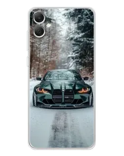 Чехол для Samsung Galaxy A06 с картинкой «BMW в зимнем лесу»