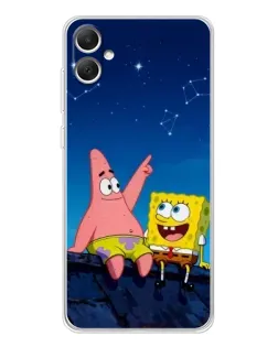 Чехол для Samsung Galaxy A06 с картинкой «Губка Боб и Патрик ночью»