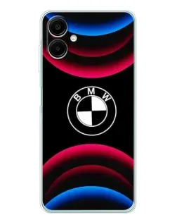 Чехол для Samsung Galaxy A07 с картинкой «Логотип BMW и неоновые дуги»
