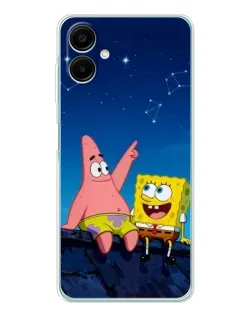 Чехол для Samsung Galaxy A07 с картинкой «Губка Боб и Патрик ночью»