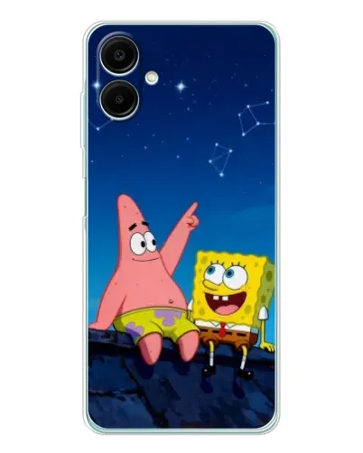 Чехол для Samsung Galaxy A07 с картинкой «Губка Боб и Патрик ночью»