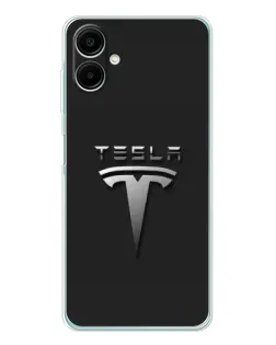 Чехол для Samsung Galaxy A07 с картинкой «Стальной логотип Tesla»