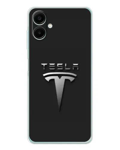 Чехол для Samsung Galaxy A07 с картинкой «Стальной логотип Tesla»
