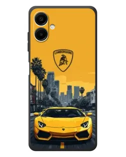 Чехол для Samsung Galaxy A08 с картинкой «Желтый Lamborghini город»