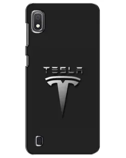 Чехол для Samsung Galaxy A10 2019 (A105F) с картинкой «Стальной логотип Tesla»