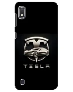 Чехол для Samsung Galaxy A10 2019 (A105F) с картинкой «Tesla — серебристое авто»