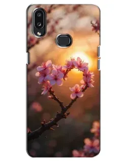Чехол для Samsung Galaxy A10s (A107) с картинкой «Розовый цвет сердце на фоне заката»