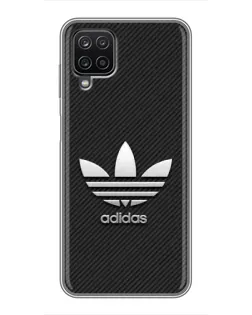 Чехол для Samsung Galaxy A12 с картинкой «Adidas Карбоновая текстура»